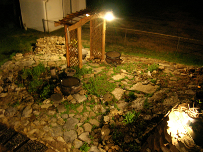 Pond area at night.